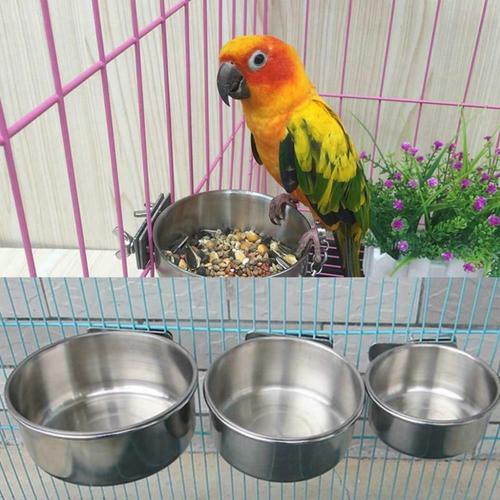 Bol D'alimentation En Acier Inoxydable, Pour Perroquet, Oiseau, Hamster, Suspendu Avec Cage D'alimentation À Clip, Pour Chat Et Chien, Plat À Eau, Fournitures Pour Animaux De Compagnie