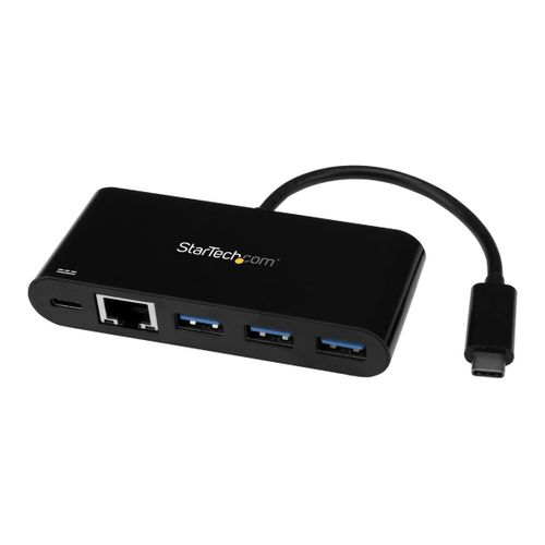 StarTech.com Adaptateur USB-C vers Gigabit Ethernet avec hub USB 3.0 à 3 ports et USB Power Delivery (US1GC303APD) - Adaptateur réseau - USB-C - Gigabit Ethernet - noir