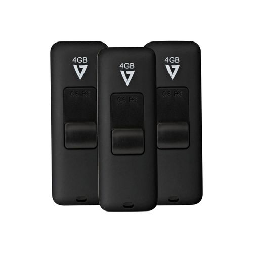 V7 VF24GAR-3PK-3E - Clé USB - 4 Go - USB 2.0 - noir (pack de 3)