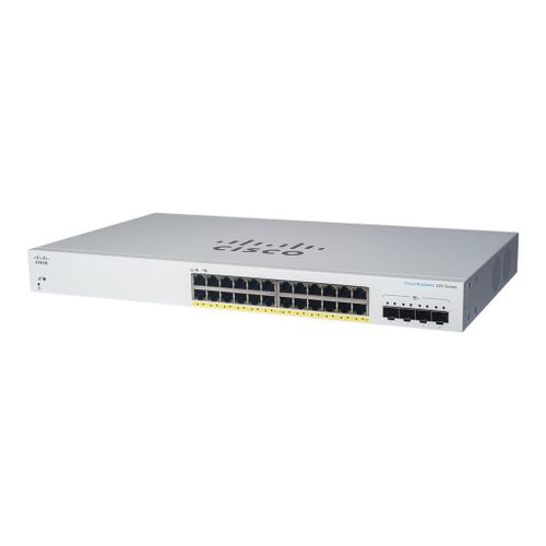 Cisco Business 220 Series CBS220-24FP-4G - Commutateur - intelligent - 24 x 10/100/1000 (PoE+) + 4 x Gigabit SFP (liaison montante) - Montable sur rack - PoE+ (382 W)