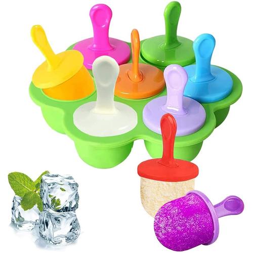 Mini Moule À Glace En Silicone, Popsicle Moules Diy Réutilisable, 7 Moules À Glaçons,Pour Popsicles, Crèmes Glacées, Sorbets(Vert)