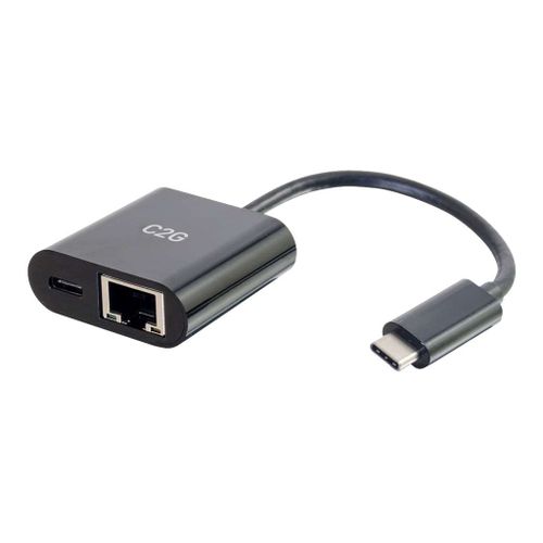 C2G USB C to Ethernet Adapter With Power Delivery - Black - Adaptateur réseau - USB-C - Gigabit Ethernet x 1 - noir