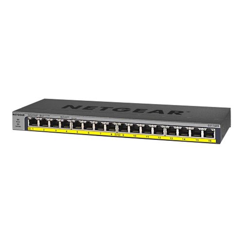 NETGEAR GS116LP - Commutateur - 16 x 10/100/1000 (PoE+) - de bureau, Montable sur rack, fixation murale - PoE+ (76 W) - Tension CC
