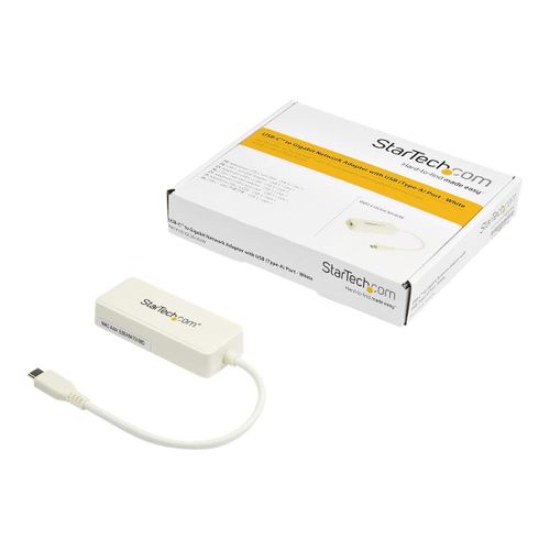 StarTech.com Adaptateur USB-C vers Ethernet Gigabit avec port USB 3.0 - Blanc (US1GC301AUW) - Adaptateur réseau - USB-C - Gigabit Ethernet + USB 3.1 Gen 2 - blanc