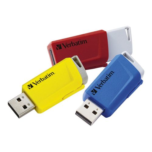Verbatim Store 'n' Click - Clé USB - 16 Go - USB 3.2 Gen 1 - bleu, jaune, rouge (pack de 3)