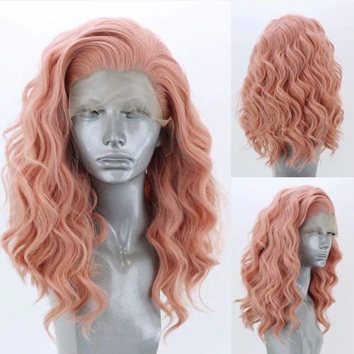 Pink 1532 18 Pouces Perruque Bob Lace Front Wig Synthétique, Perruque Courte Pour Femmes, Perruque Cosplay