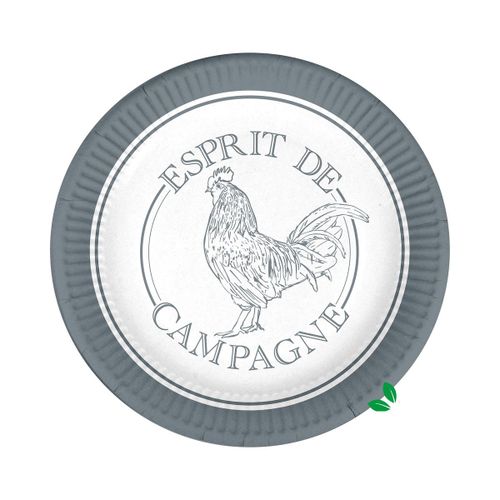 Set De 10 Assiettes En Carton 23 Cm Coq De Campagne
