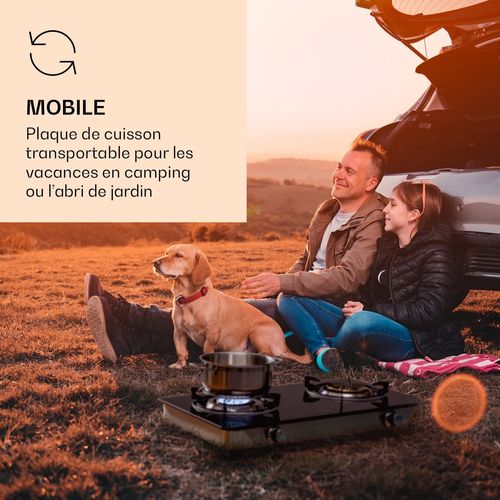 Plaque de cuisson - Klarstein Barzona - Réchaud de camping - 2 brûleurs - avec tuyaux - Noir