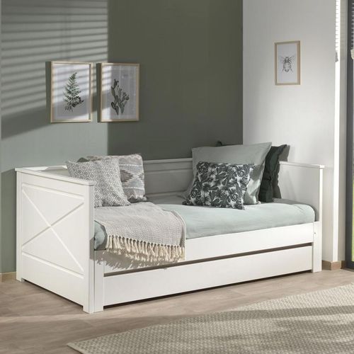 Paris Prix - Pack - Lit Capitaine Amovible Enfant & Tiroir "Pino" 90x200cm Blanc
