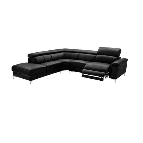 Canapé D'angle Relax Électrique En Cuir Sitia - Noir - Angle Gauche