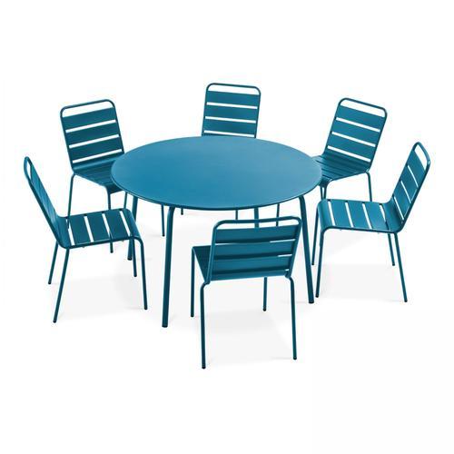 Table De Jardin Ronde Et 6 Chaises Métal Bleu Pacific