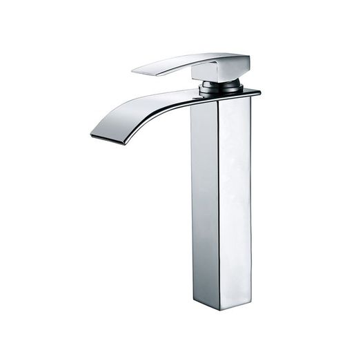 Robinet Salle de Bain Haut Bec Cascade Mitigeur de Lavabo en Laiton Robinetterie pour Vasque Chromé Design Moderne