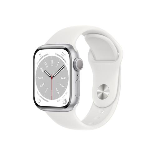 Apple Watch Series 8 (Gps) - Boîtier 41 Mm Aluminium Argenté Avec Bracelet Sport Blanc