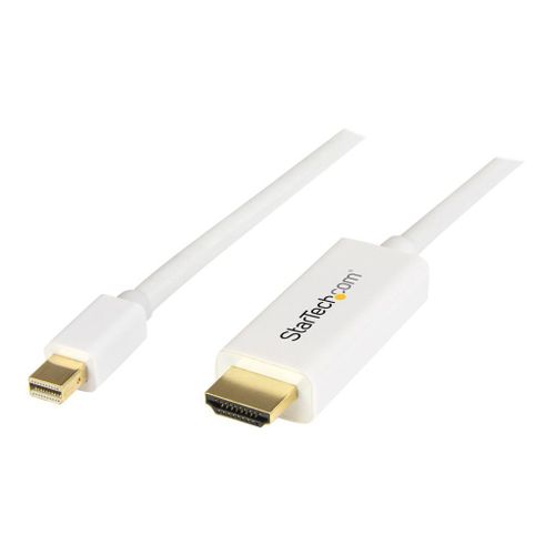 StarTech.com Câble adaptateur Mini DisplayPort vers HDMI de 2 m - Convertisseur Mini DP vers HDMI avec câble intégré - M/M - 4K - Blanc - Câble adaptateur - Mini DisplayPort mâle pour HDMI mâle -...