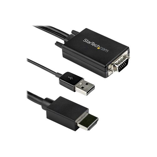 StarTech.com Câble adaptateur VGA vers HDMI - 2 m - 1080p - Audio USB - Câble adaptateur - USB, HD-15 (VGA) mâle pour HDMI mâle - 2 m - noir - actif, support 1080p, alimentation USB + audio