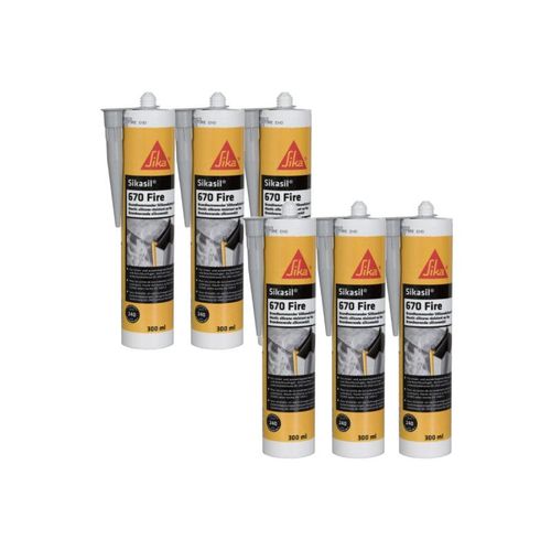 Lot de 6 mastics classés au feu pour joints SIKA - Sikasil 670 Fire - Gris - 300ml