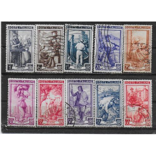 Italie 1950 : L'italie Au Travail : Tous Métiers : Série De 10 Timbres Oblitérés