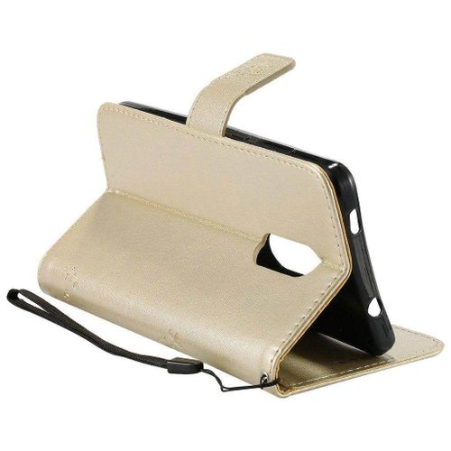 Saturcase Coque Pour Xiaomi Redmi Note 4 / Note 4x, Arbre À Chat Pu Cuir Magnétique Flip Portefeuille Support Porte-Carte Protecteur Housse Étui Avec Dragonne Pour Xiaomi Redmi Note 4 / Note 4x (Or)