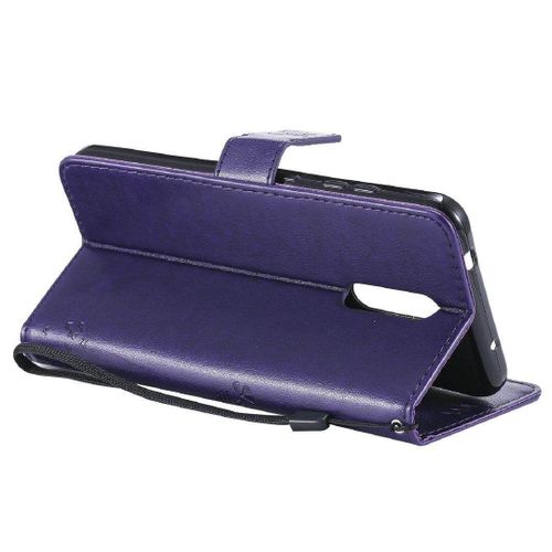 Saturcase Coque Pour Nokia 3.2, Arbre À Chat Pu Cuir Magnétique Flip Portefeuille Support Porte-Carte Protecteur Housse Étui Avec Dragonne Pour Nokia 3.2 (Violet)
