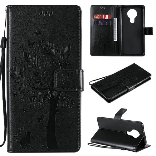 Saturcase Coque Pour Nokia 3.4, Arbre À Chat Pu Cuir Magnétique Flip Portefeuille Support Porte-Carte Protecteur Housse Étui Avec Dragonne Pour Nokia 3.4 (Noir)