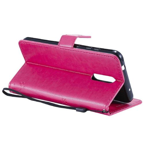 Saturcase Coque Pour Nokia 3.2, Arbre À Chat Pu Cuir Magnétique Flip Portefeuille Support Porte-Carte Protecteur Housse Étui Avec Dragonne Pour Nokia 3.2 (Rose)