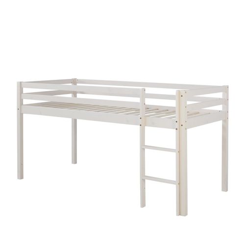 Lit Mezzanine Mi-Hauteur 90x200cm Avec Échelle En Bois Blanc Lit06201