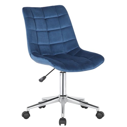 Chaise De Bureau En Velours Bleu Sur Roulettes Design Moderne Hauteur Réglable Bur10593