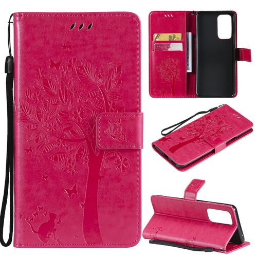 Saturcase Coque Pour Oneplus 9 Pro, Arbre À Chat Pu Cuir Magnétique Flip Portefeuille Support Porte-Carte Protecteur Housse Étui Avec Dragonne Pour Oneplus 9 Pro (Rose)