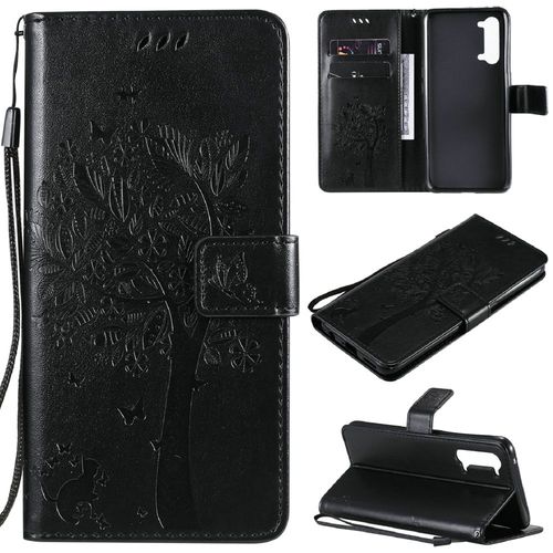 Saturcase Coque Pour Oppo Find X2 Lite, Arbre À Chat Pu Cuir Magnétique Flip Portefeuille Support Porte-Carte Protecteur Housse Étui Avec Dragonne Pour Oppo Find X2 Lite (Noir)