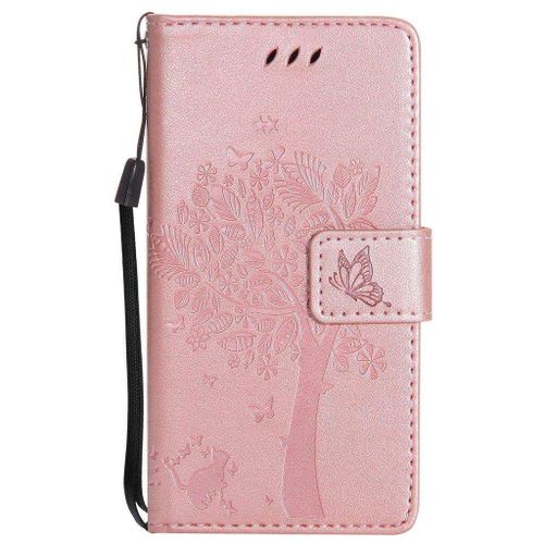 Saturcase Coque Pour Samsung Galaxy A3 2016, Arbre À Chat Pu Cuir Magnétique Flip Portefeuille Support Porte-Carte Protecteur Housse Étui Avec Dragonne Pour Samsung Galaxy A3 2016 (Or Rose)