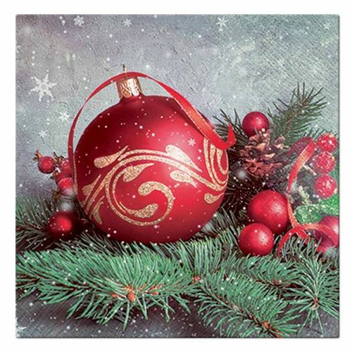 Paris Prix - Lot De 20 Serviettes En Papier "Boule De Noël" 33x33cm Rouge