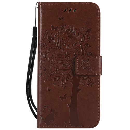 Saturcase Coque Pour Samsung Galaxy Note 4, Arbre À Chat Pu Cuir Magnétique Flip Portefeuille Support Porte-Carte Protecteur Housse Étui Avec Dragonne Pour Samsung Galaxy Note 4 (Marron)
