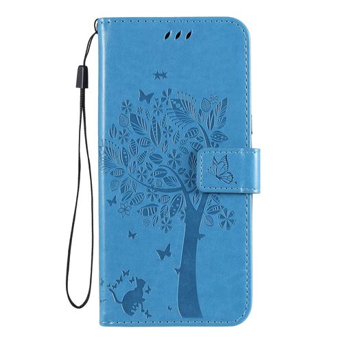 Saturcase Coque Pour Samsung Galaxy Note 4, Arbre À Chat Pu Cuir Magnétique Flip Portefeuille Support Porte-Carte Protecteur Housse Étui Avec Dragonne Pour Samsung Galaxy Note 4 (Bleu)