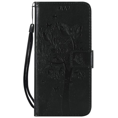 Saturcase Coque Pour Samsung Galaxy Note 4, Arbre À Chat Pu Cuir Magnétique Flip Portefeuille Support Porte-Carte Protecteur Housse Étui Avec Dragonne Pour Samsung Galaxy Note 4 (Noir)
