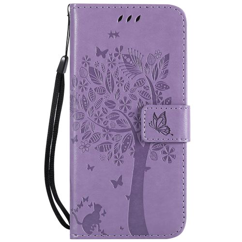 Saturcase Coque Pour Samsung Galaxy Note 5, Arbre À Chat Pu Cuir Magnétique Flip Portefeuille Support Porte-Carte Protecteur Housse Étui Avec Dragonne Pour Samsung Galaxy Note 5 (Lavande)