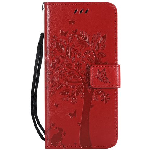 Saturcase Coque Pour Samsung Galaxy Note 5, Arbre À Chat Pu Cuir Magnétique Flip Portefeuille Support Porte-Carte Protecteur Housse Étui Avec Dragonne Pour Samsung Galaxy Note 5 (Rouge)