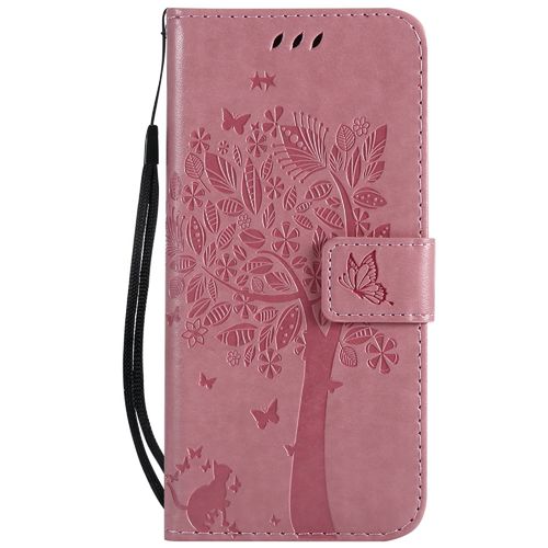 Saturcase Coque Pour Samsung Galaxy Note 5, Arbre À Chat Pu Cuir Magnétique Flip Portefeuille Support Porte-Carte Protecteur Housse Étui Avec Dragonne Pour Samsung Galaxy Note 5 (Pink)