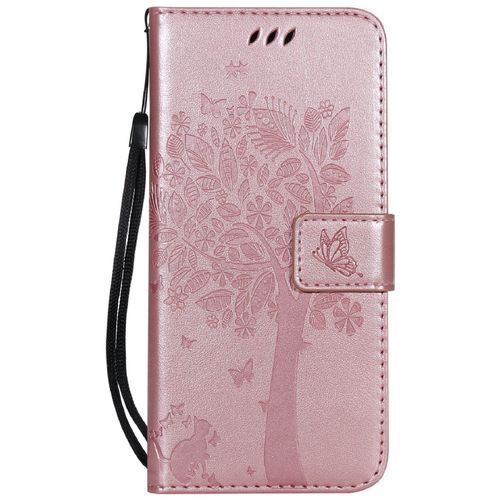 Saturcase Coque Pour Samsung Galaxy Note 5, Arbre À Chat Pu Cuir Magnétique Flip Portefeuille Support Porte-Carte Protecteur Housse Étui Avec Dragonne Pour Samsung Galaxy Note 5 (Or Rose)