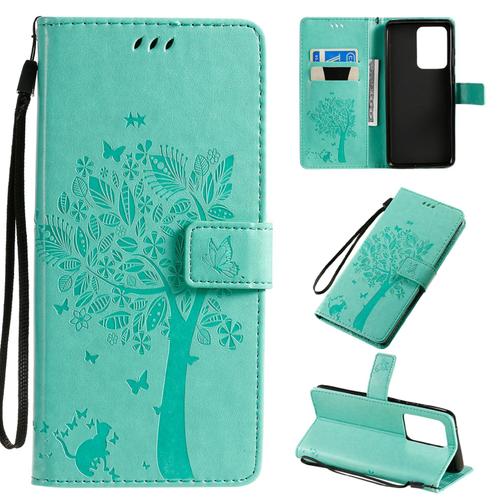 Saturcase Coque Pour Samsung Galaxy S20 Ultra, Arbre À Chat Pu Cuir Magnétique Flip Portefeuille Support Porte-Carte Protecteur Housse Étui Avec Dragonne Pour Samsung Galaxy S20 Ultra (Vert)