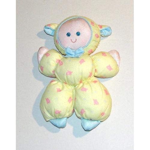 Doudou Mouton Agneau En Tissus Jaune Fisher Price - Peluche Vintage 1989 Poupée De Chiffon 25 Cm