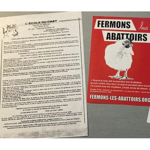 Défense Des Animaux : 1 Porte Clés : S.P.A. & 3 Tracts (Combat Pour L' Homme / Fermons Les Abattoirs / L’ École Du Chat - Comité De Défense Des Bêtes Libres.