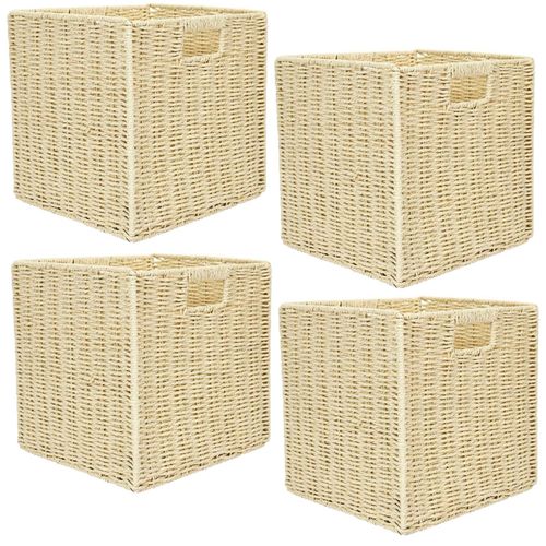 Lot De 4 Cubes De Rangement Tressés Pliables - 30 X 30 Cm - Beige