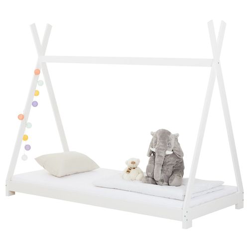 Lit Tipi Elin Lit Enfant Simple En Bois, 90 X 200 Cm, En Pin Massif Lasur? Blanc