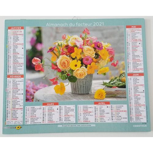 Calendrier La Poste, Almanach Du Facteur 2021 Oberthur Fleurs 
