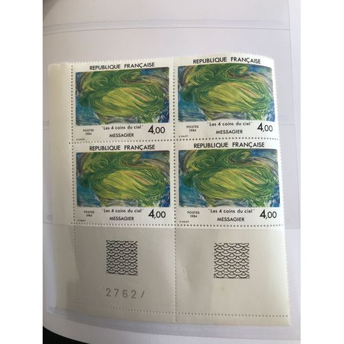 1984-Bloc 4 Timbres Les-4-Coins-Du-Ciel-Oeuvre-De-Jean-Messagier