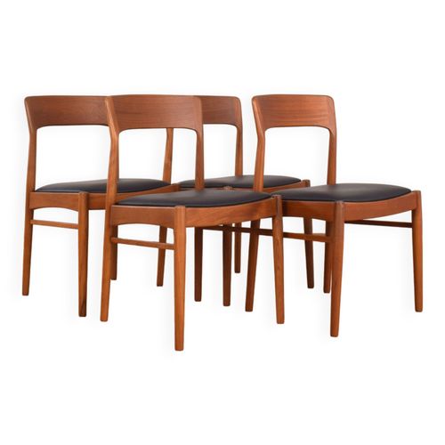 Chaises De Salle Manger Danoises En Teck Et Cuir Par Henning Kjrnulf Pour Korup Stolefabrik Annes 1960 Lot De 4 Transparent