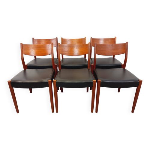 Suite De 6 Chaises Scandinaves Vintage Fristho Franeker En Teck Et Skai Des Annes 60 Bois
