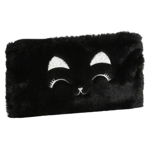 Trousse - Plate - Rectangulaire - Fourrure - Noir - 22 X 12 Cm