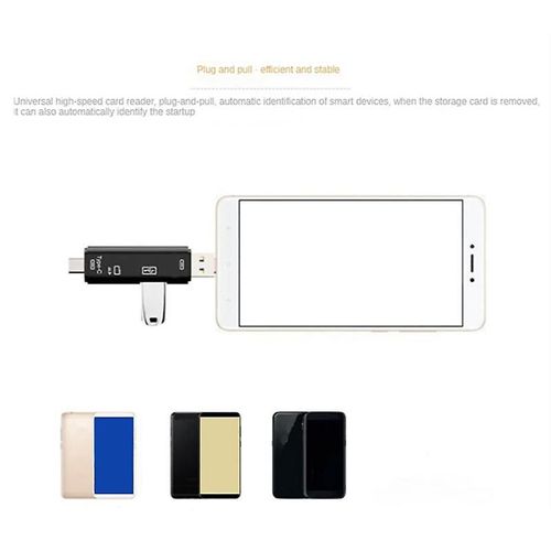 5 in 1 USB 2.0 Type C/USB /Micro-USB/TF/SD Memory Card Reader OTG Card Reader Adapter Mobile ,Black