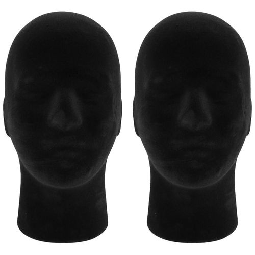 Polystyrène Noir Mousse Hommes Modèle Mannequin Tête Mannequin Mannequin Stand Shop Affichage Chapeau, 2 x NOIR